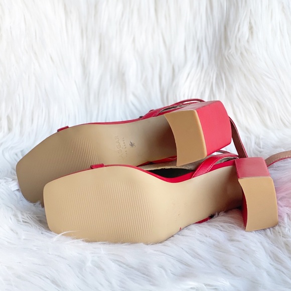 Jaggar Squared Red Leather Block Heel Sandal - Picture 15 of 15